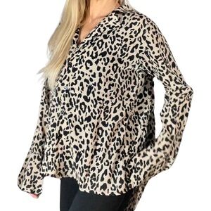 Animal Print‎ Button Down Blouse High-Low Hem